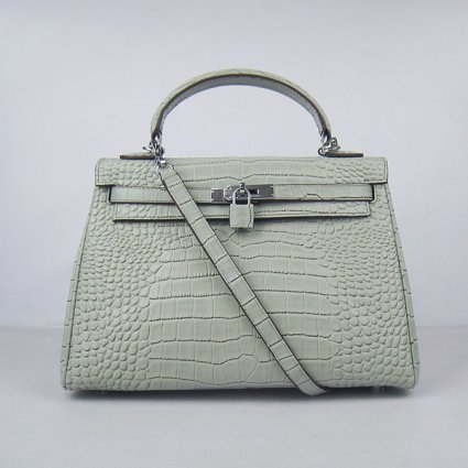Hermes Kelly 32Cm Handbag Medium Crocodile Stripe Handbags Silve